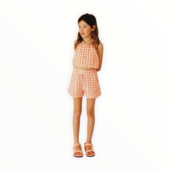 ZARA Kids | Orange | TEXTURED CHECK BERMUDA SHORTS - Picture 5 of 7